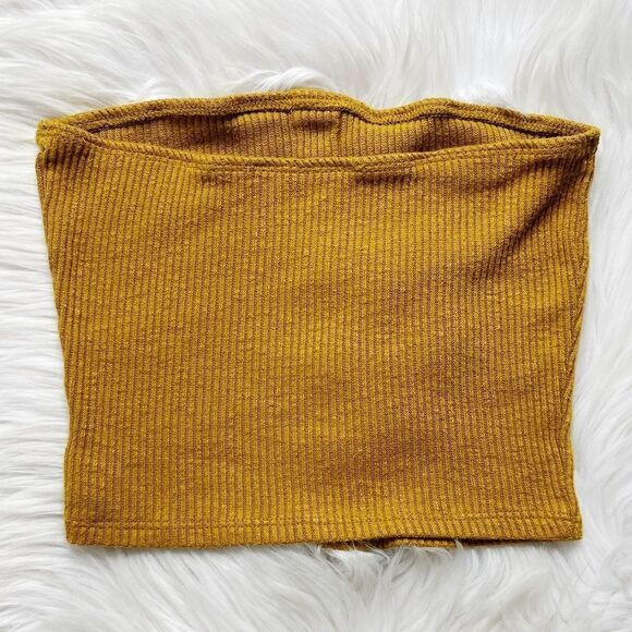 Better Be Ribbed Button Down Tube Top Mustard Yellow Size Small - Picture 2 of 4